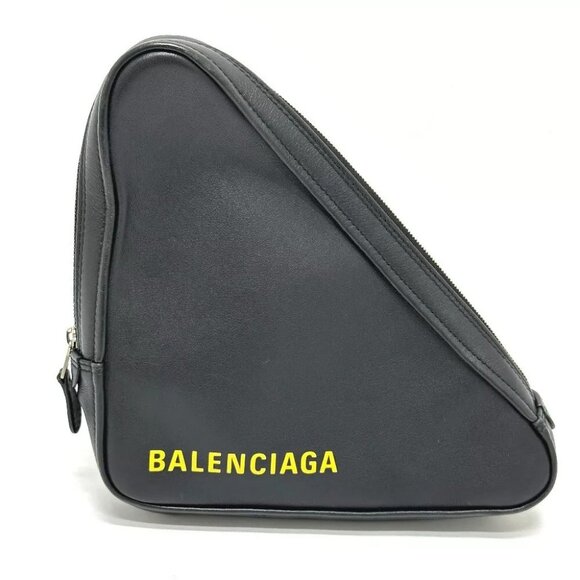 BALENCIAGA 476976 Triangle triangle clutch bag bag Pouch Leather Black - Picture 3 of 13